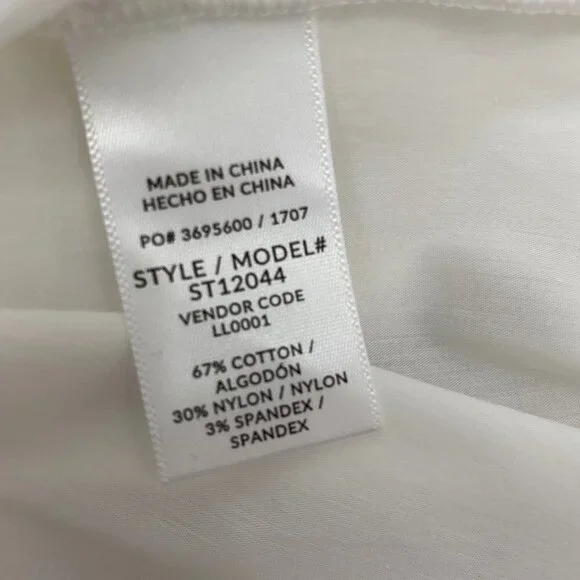 Splendid White Round Neck Button-Placket Ruffle-Sleeve Poplin Shirt Womens Large - Picture 10 of 11